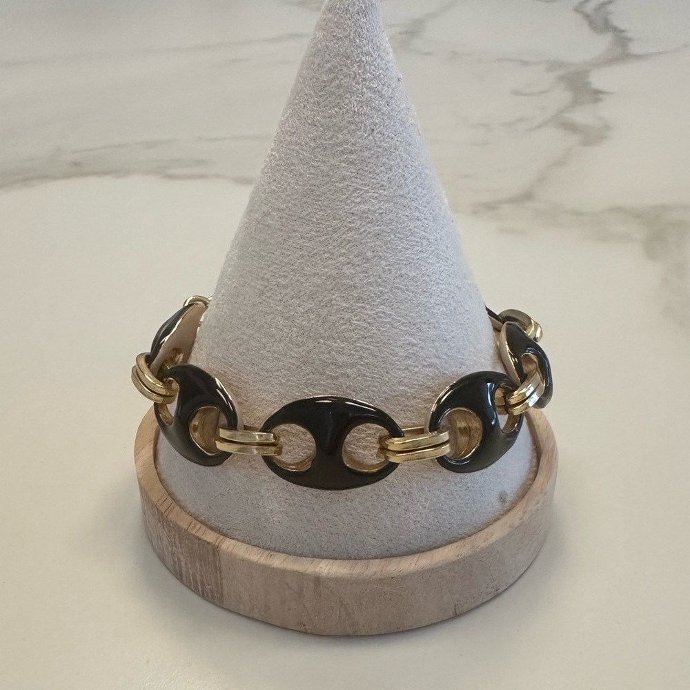 TOVA - Vintage Style Reversible Gold, Black, & Taupe Chunky Chain Link Bracelet
